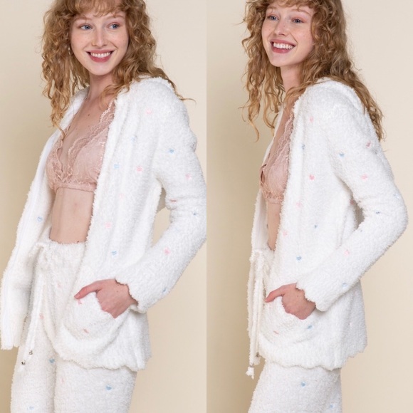 POL Embroidered Hearts Berber Fleece Pants + Hoodie Matching Set - Picture 6 of 15